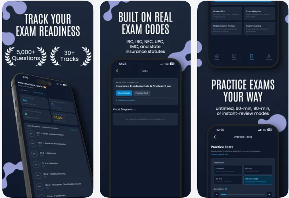 Study Pass Build — exam prep dashboard with modules, questions, progress